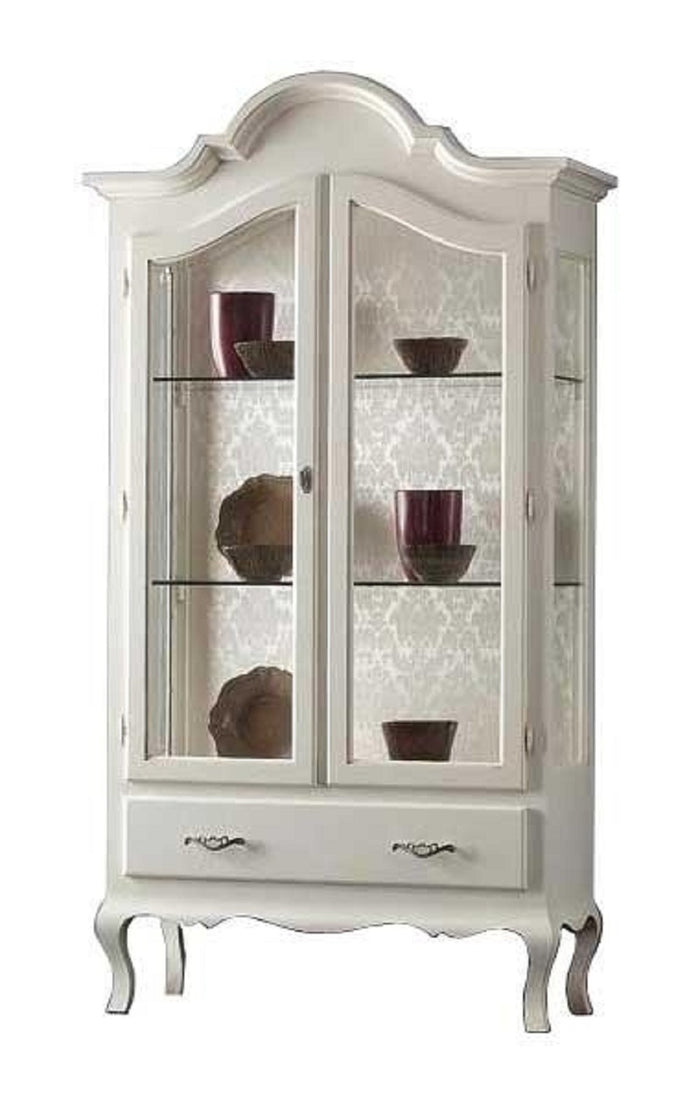 Vetrina cappello gendarme legno 2 porte shabby bianco opaco l.104 p.45 h196 (3065) - Mobili 2G