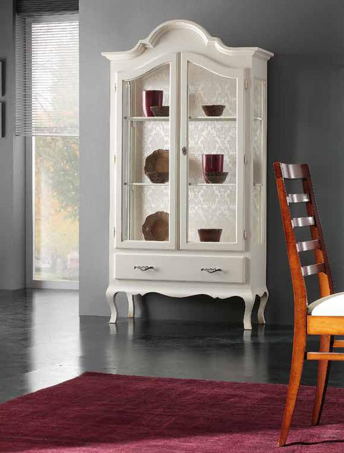 Vetrina cappello gendarme legno 2 porte shabby bianco opaco l.104 p.45 h196 (3065) - Mobili 2G