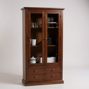 Vetrina classica 2 ante 4 cassetti in legno tinta noce  90x40x160 - Mobili 2G