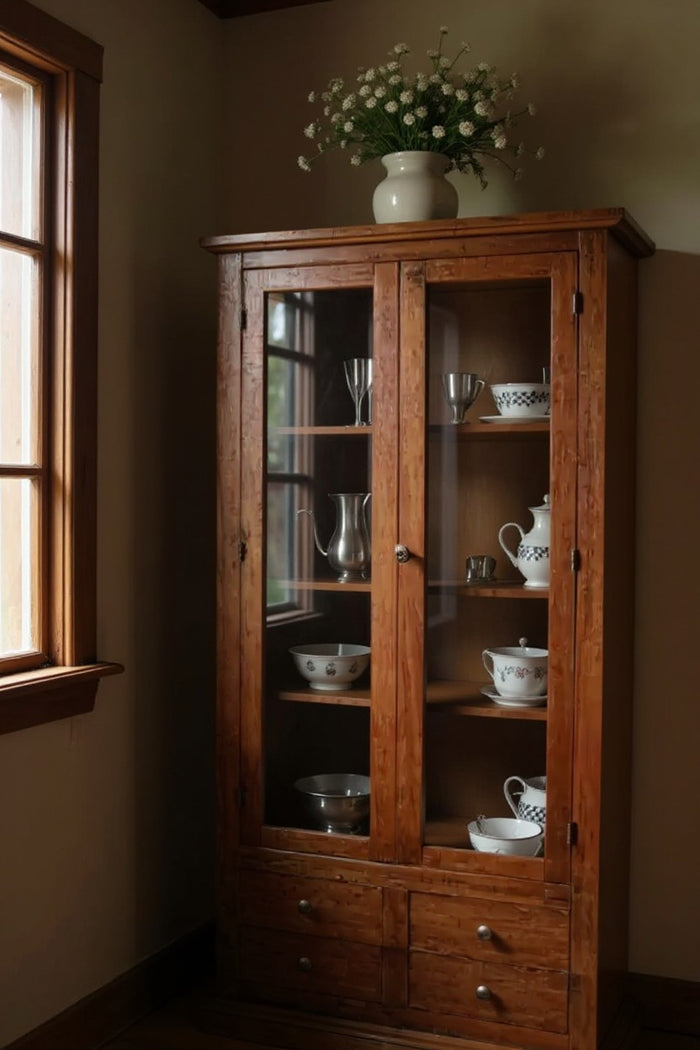 Vetrina classica 2 ante 4 cassetti in legno tinta noce  90x40x160 - Mobili 2G