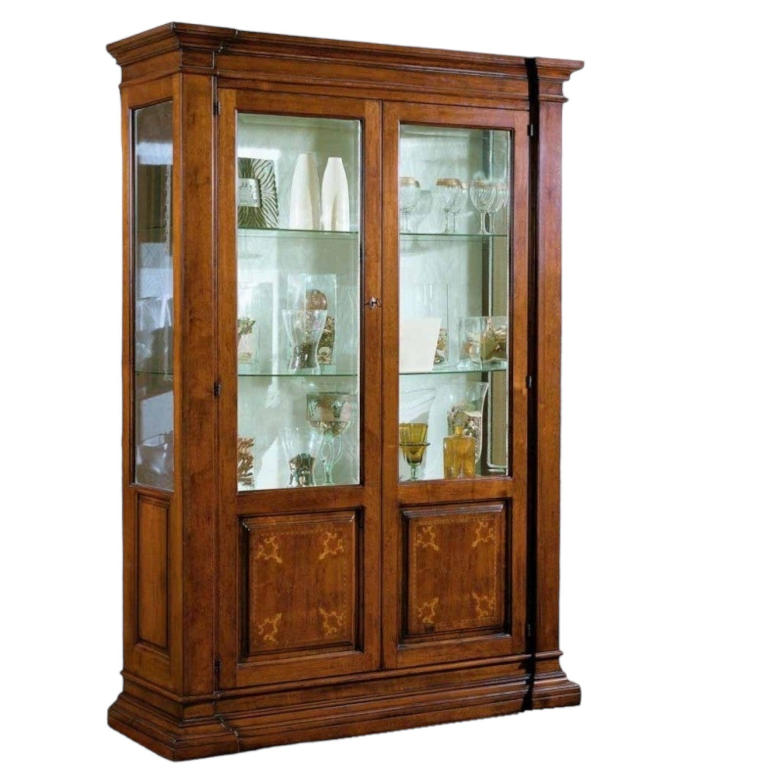 Vetrina classica 2 porte in legno intarsiata ragno 150x54x216