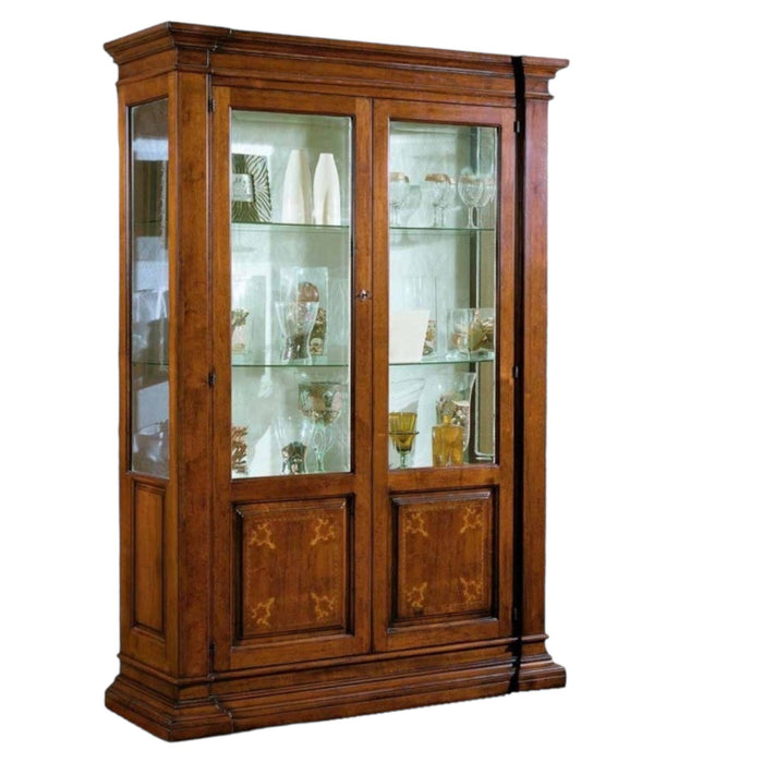 Vetrina classica 2 porte in legno intarsiata ragno 150x54x216