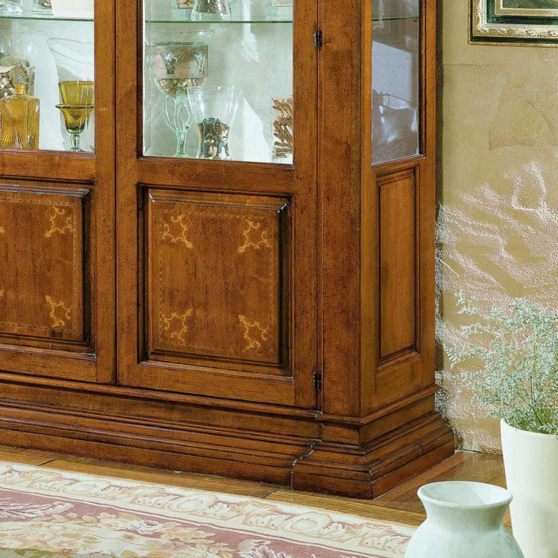 Vetrina classica 2 porte in legno intarsiata ragno 150x54x216