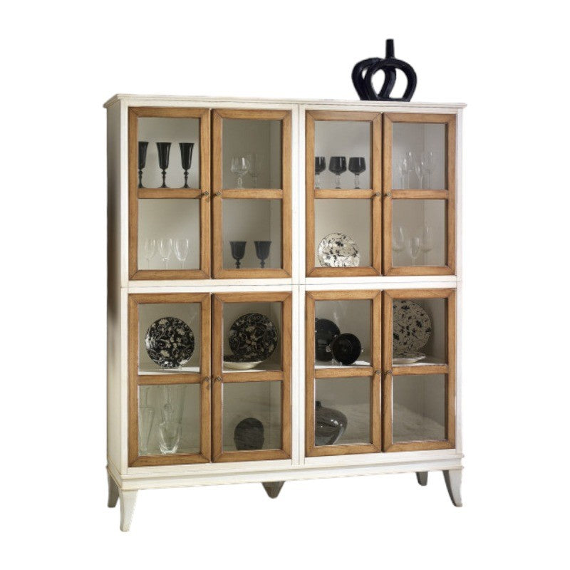 Vetrina classica 8 porte legno shabby bicolore 160x39x184
