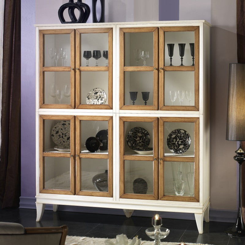 Vetrina classica 8 porte legno shabby bicolore 160x39x184