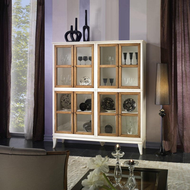 Vetrina classica 8 porte legno shabby bicolore 160x39x184