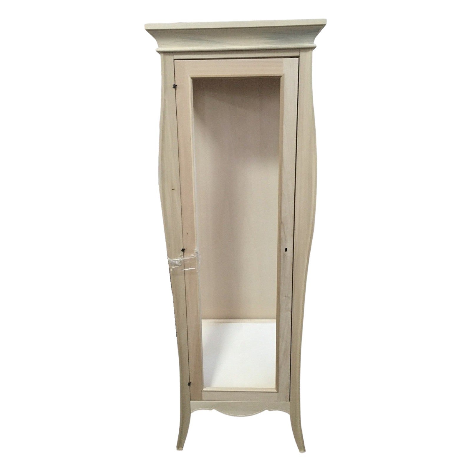 Vetrina classica bombata 1 porta sx in legno grezzo l.71 p.48 h.204