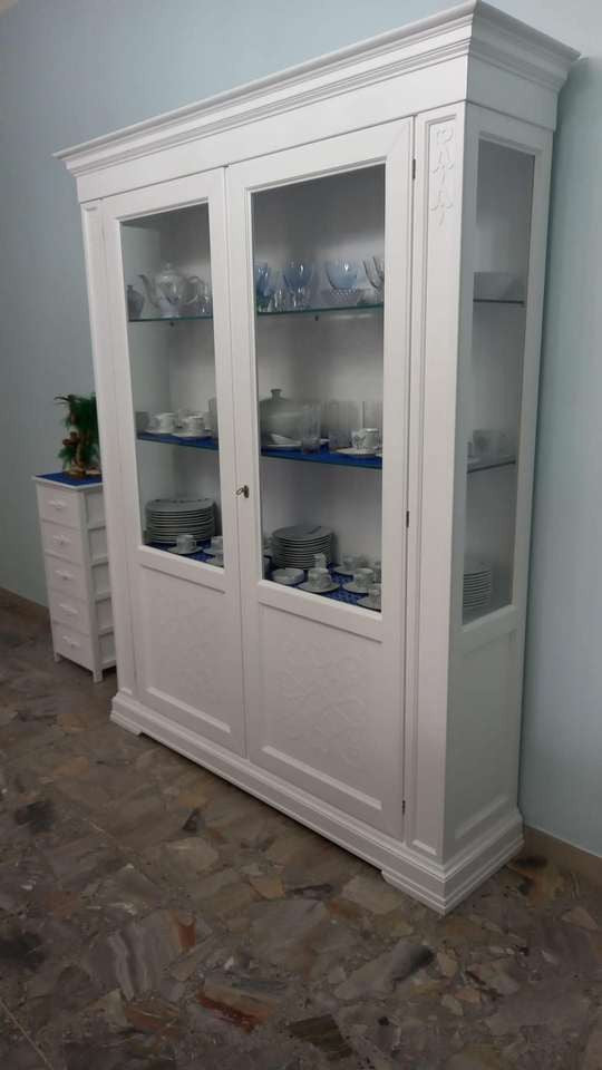 Vetrina classica decoro legno 2 porte shabby bianco 170x45x210 - Mobili 2G