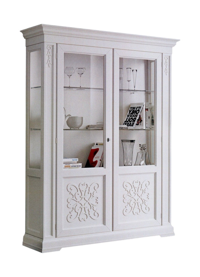 Vetrina classica decoro legno 2 porte shabby bianco 170x45x210 - Mobili 2G