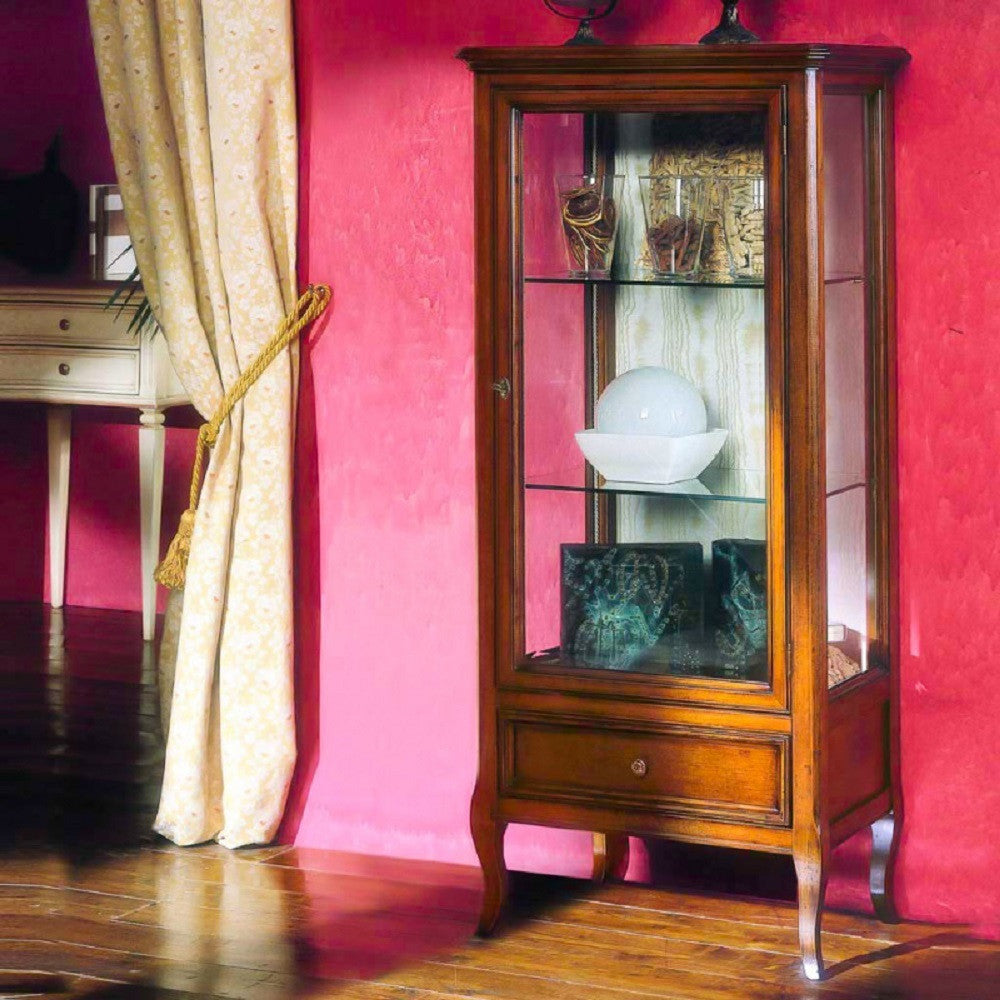 Vetrina classica in legno 1 porta 1 cassetto finitura bassano l.60 p.40 h.175 - Mobili 2G
