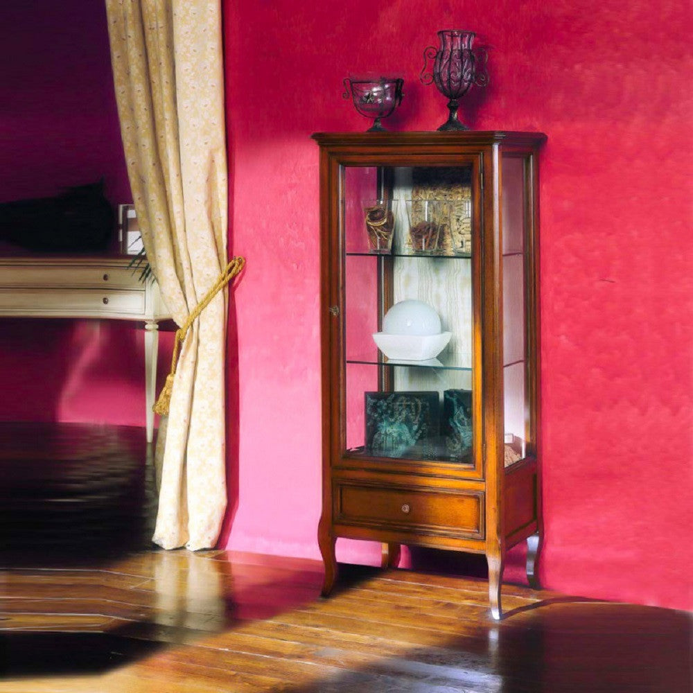 Vetrina classica in legno 1 porta 1 cassetto finitura bassano l.60 p.40 h.175 - Mobili 2G