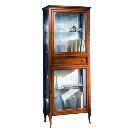 Vetrina classica in legno 2 porte 1 cassetto finitura bassano l.70 p.40 h.175 - Mobili 2G