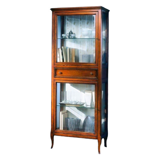 Vetrina classica in legno 2 porte 1 cassetto finitura bassano l.70 p.40 h.175 - Mobili 2G