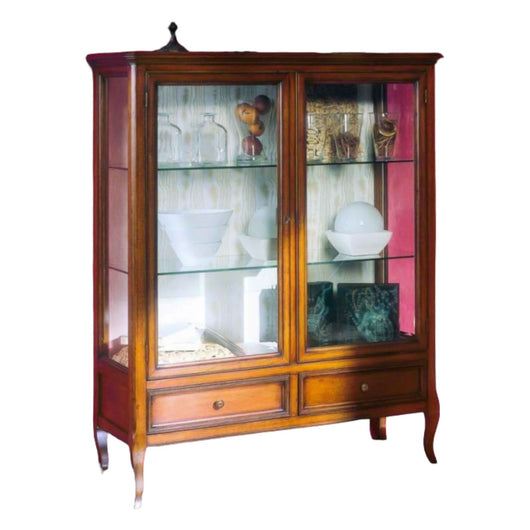 Vetrina classica in legno 2 porte 2 cassetti finitura bassano l.108 p.40 h.130 - Mobili 2G