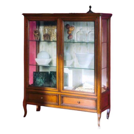 Vetrina classica in legno 2 porte 2 cassetti finitura bassano l.108 p.40 h.130 - Mobili 2G