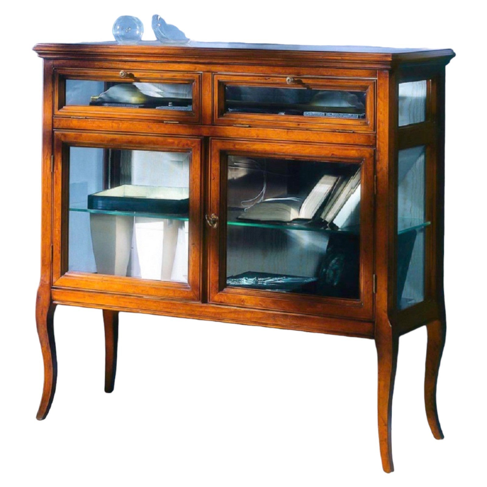 Vetrina classica in legno 2 porte 2 ribalte finitura bassano l.100 p.38 h.95 - Mobili 2G