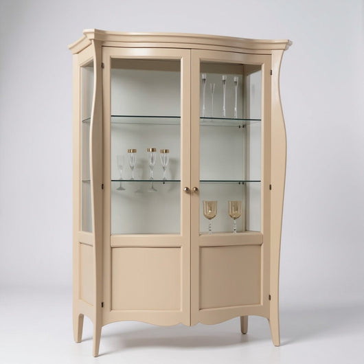 Vetrina classica in legno 2 porte avorio 130x50x200 - Mobili 2G