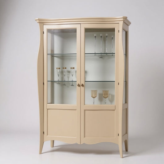 Vetrina classica in legno 2 porte avorio 130x50x200 - Mobili 2G