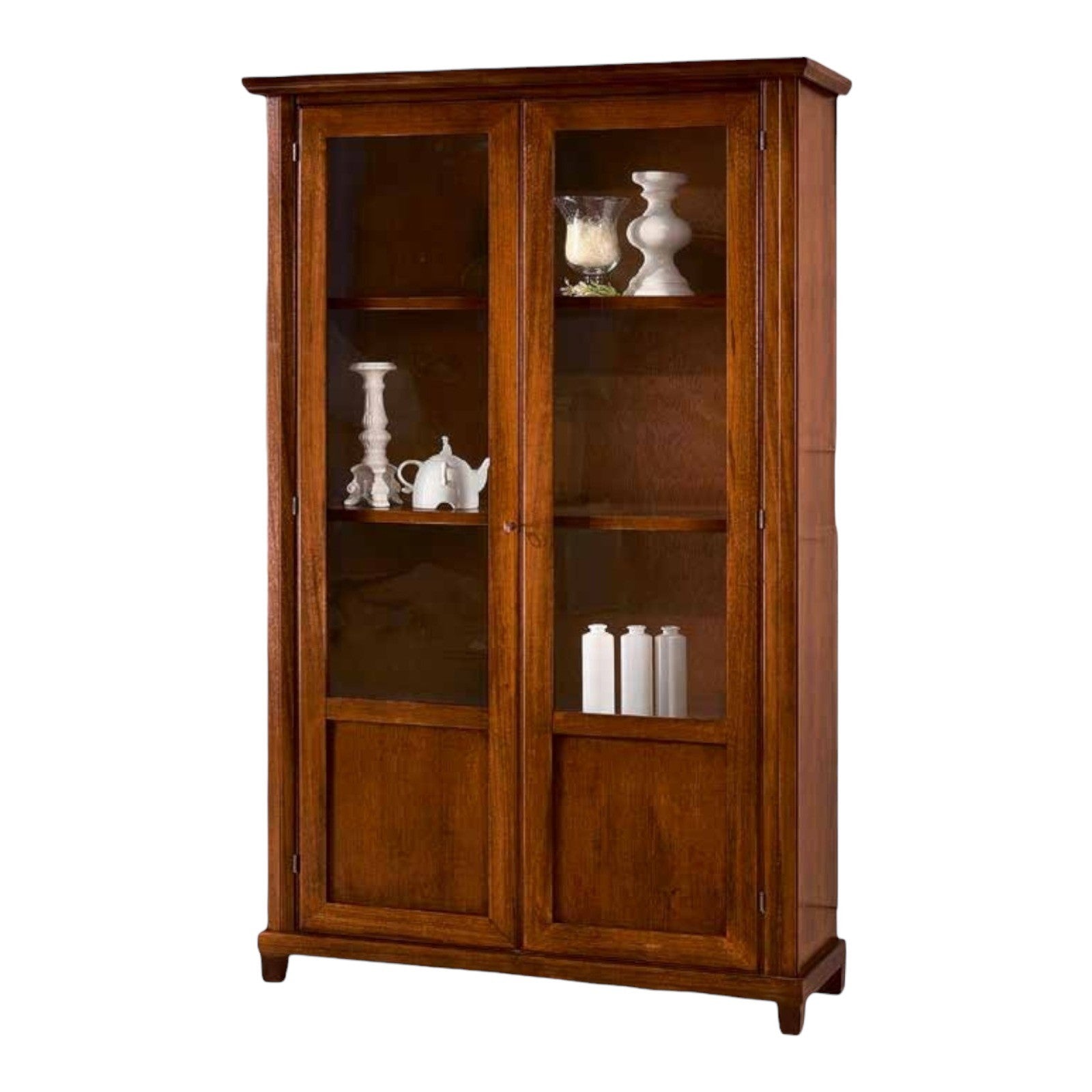 Vetrina classica in legno 2 porte noce chiaro 120x40x189