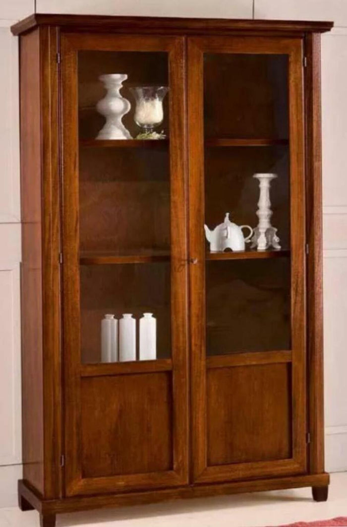 Vetrina classica in legno 2 porte noce chiaro 120x40x189