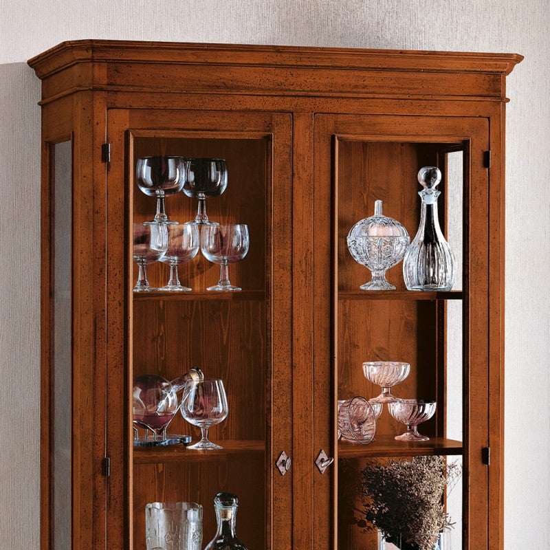 Vetrina classica in legno massello 2 porte tinta noce l.102 p.42 h.191
