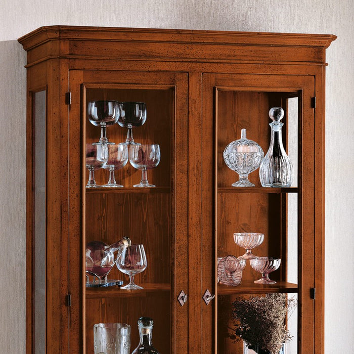 Vetrina classica in legno massello 2 porte tinta noce l.102 p.42 h.191