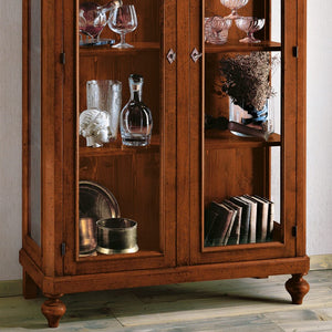 Vetrina classica in legno massello 2 porte tinta noce l.102 p.42 h.191