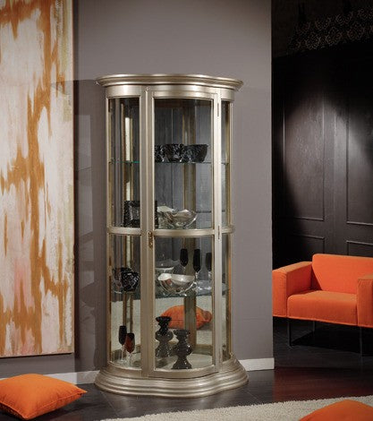 Vetrina classica vetro curvo legno foglia argento anticato 101x47x198 - Mobili 2G