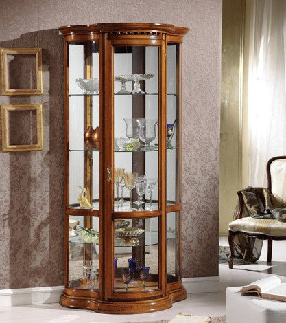 Vetrina classica vetro curvo legno tinta noce 93x44x195 - Mobili 2G