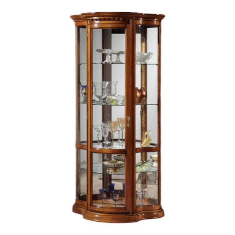 Vetrina classica vetro curvo legno tinta noce 93x44x195 - Mobili 2G