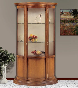 Vetrina classica vetro curvo legno tinta noce bassano 101x47x198 - Mobili 2G