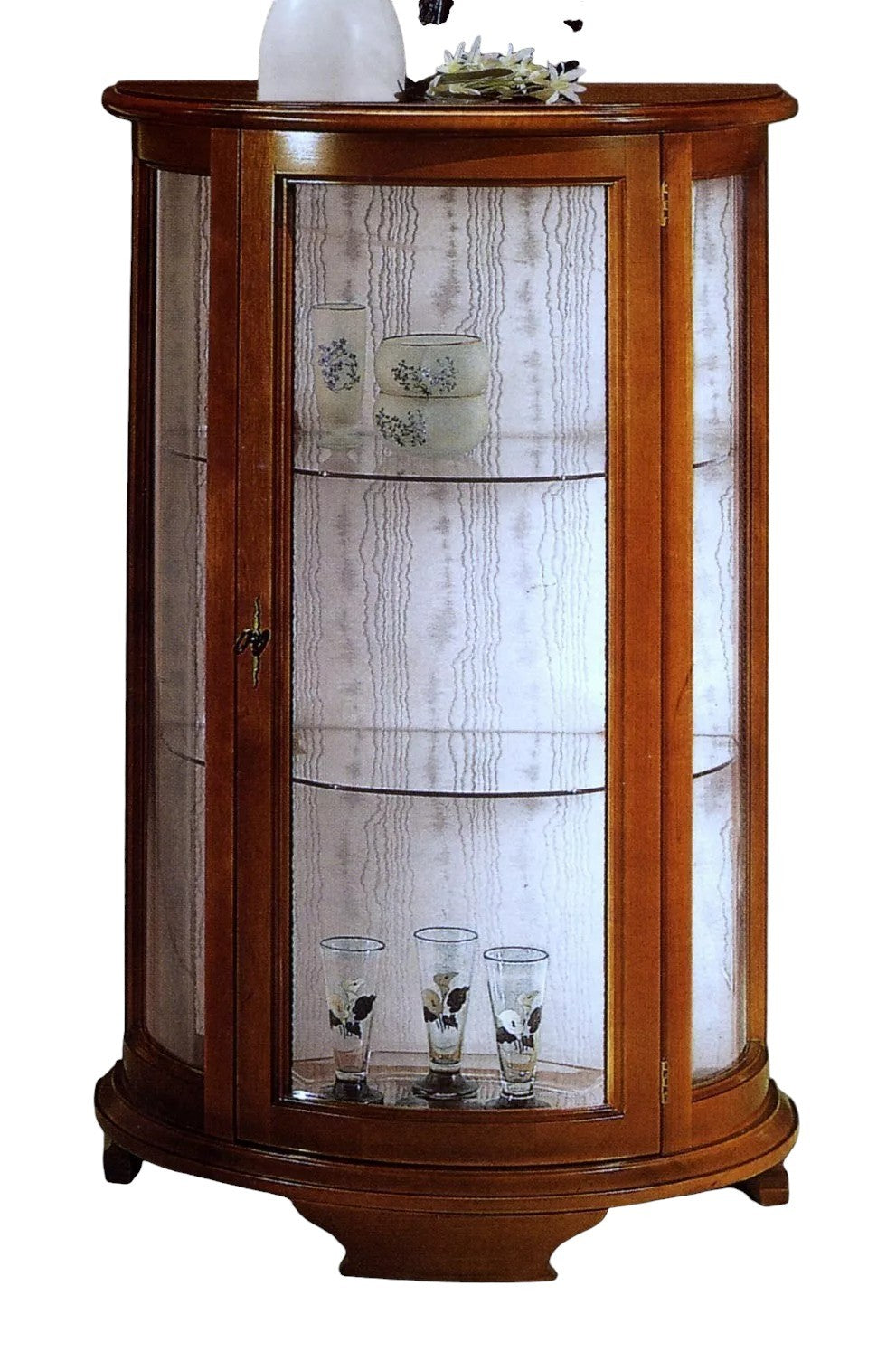 Vetrina classica vetro curvo legno tinta noce bassano 74x42x112 - Mobili 2G