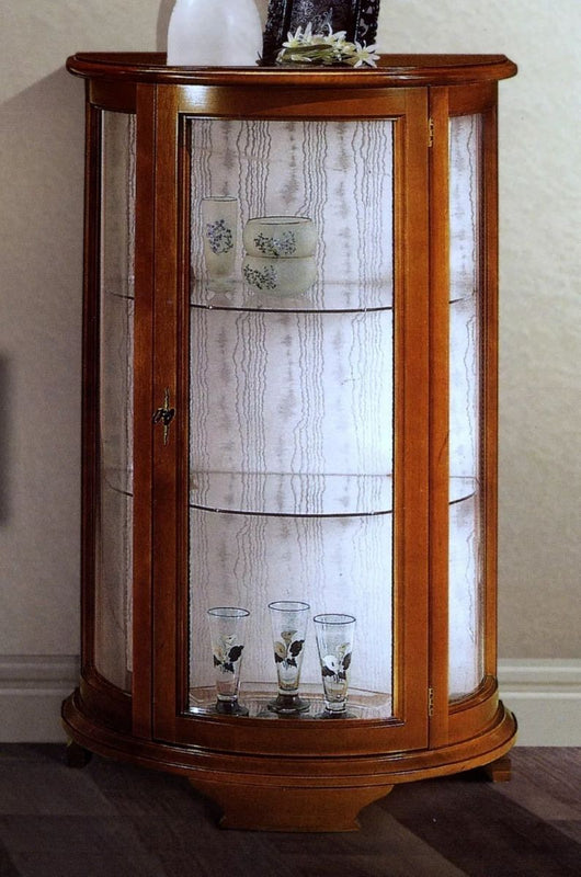 Vetrina classica vetro curvo legno tinta noce bassano 74x42x112 - Mobili 2G