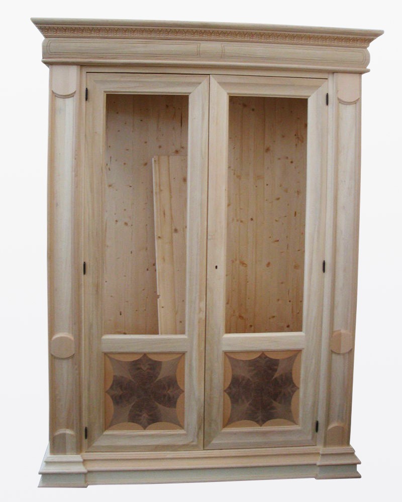 Vetrina grezza 2 porte intarsiata in legno 168x52x217 (153) - Mobili 2G