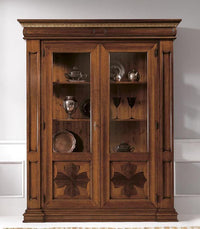 Vetrina grezza 2 porte intarsiata in legno 168x52x217 (153) - Mobili 2G