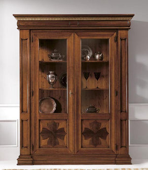 Vetrina grezza 2 porte intarsiata in legno 168x52x217 (153) - Mobili 2G