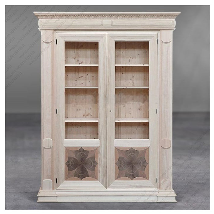 Vetrina grezza 2 porte intarsiata in legno 168x52x217 (153) - Mobili 2G