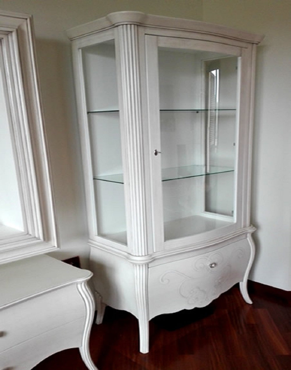 Vetrina in legno classica shabby 1 porta dx bianco 88x46x205 - Mobili 2G