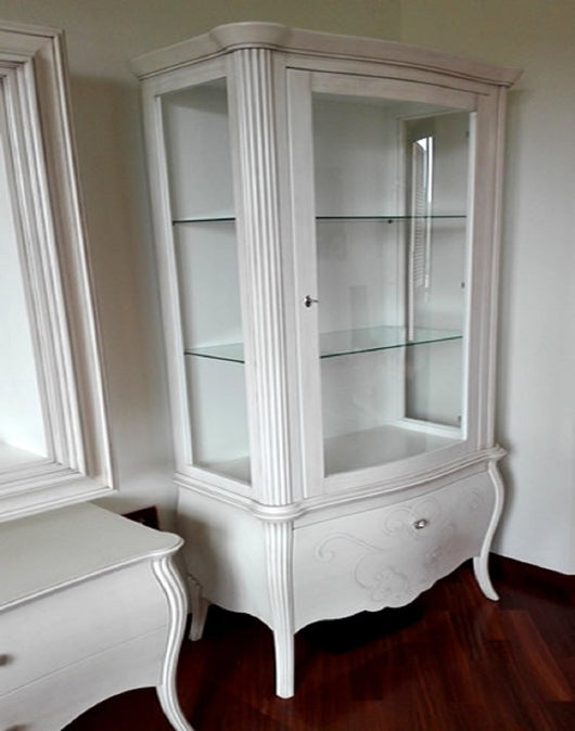 Vetrina in legno classica shabby 1 porta dx bianco 88x46x205 - Mobili 2G