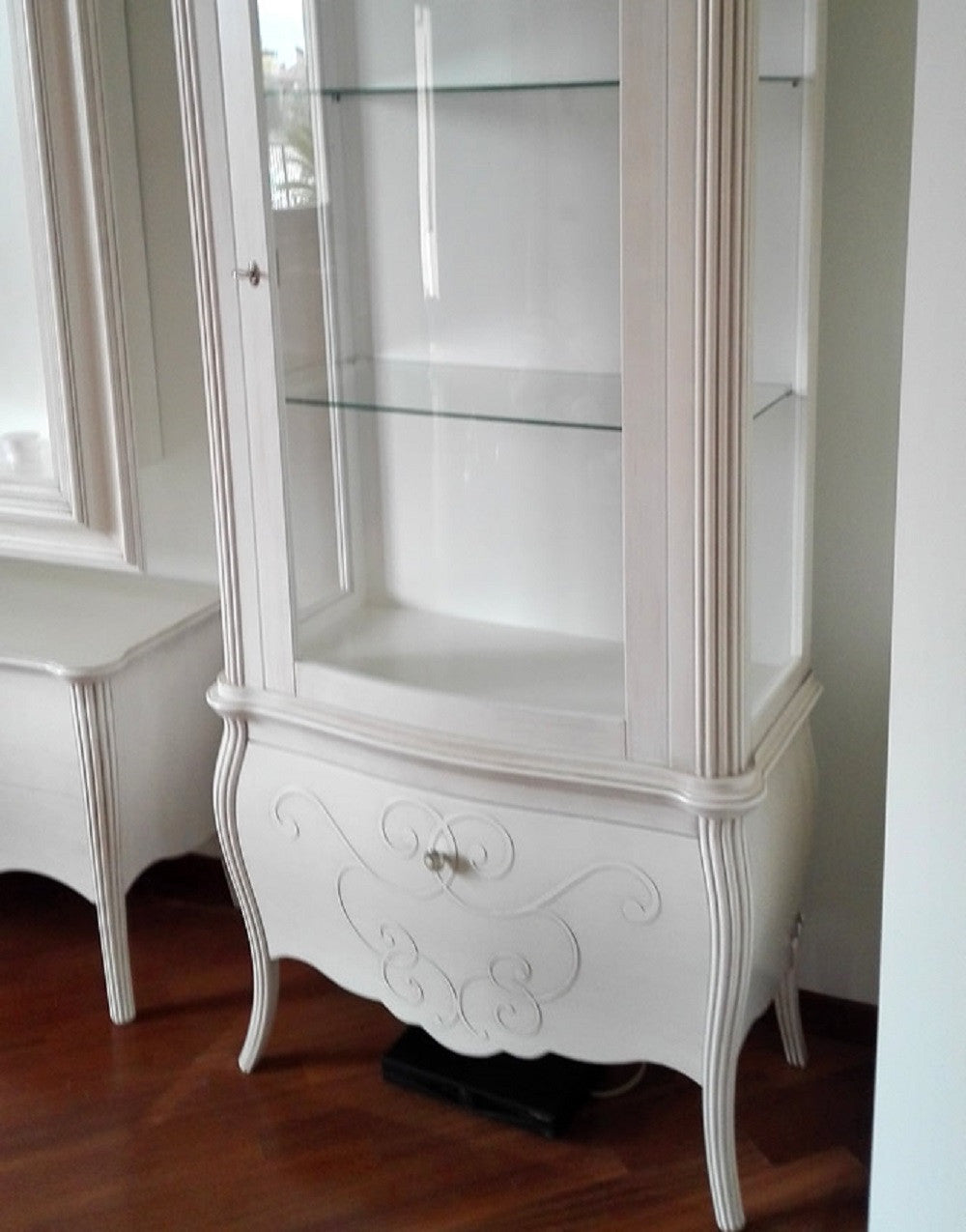 Vetrina in legno classica shabby 1 porta dx bianco 88x46x205 - Mobili 2G