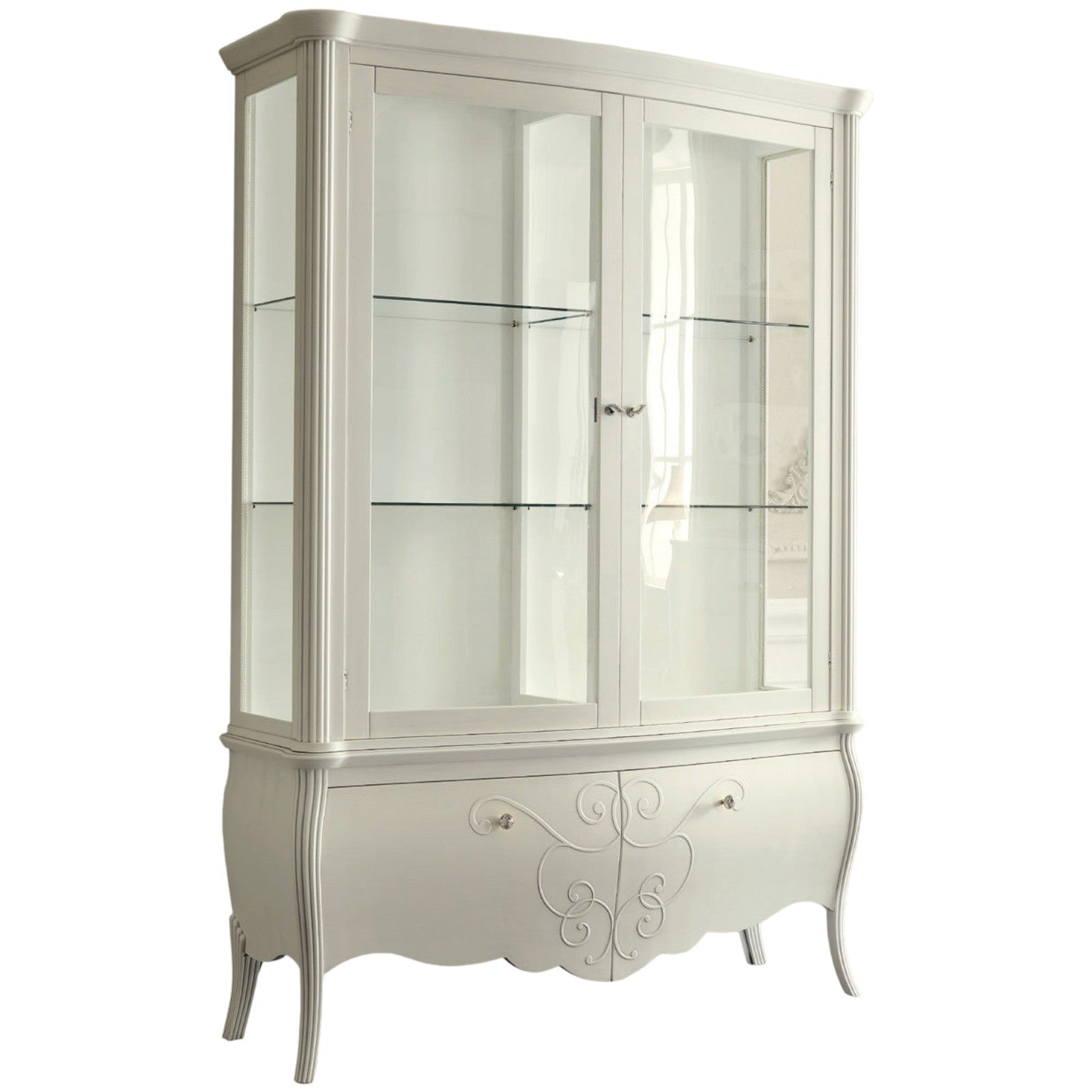 Vetrina in legno classica shabby 2 porte bianca l.150 p.50 h.216 - Mobili 2G