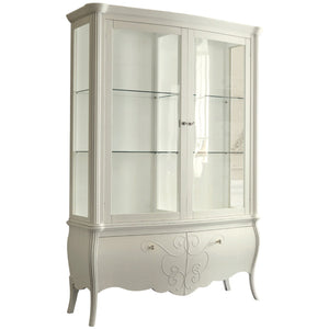 Vetrina in legno classica shabby 2 porte bianca l.150 p.50 h.216 - Mobili 2G