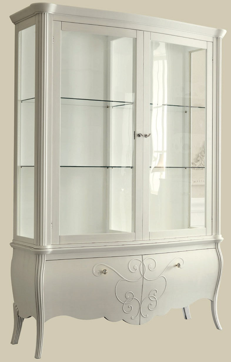 Vetrina in legno classica shabby 2 porte bianca l.150 p.50 h.216 - Mobili 2G