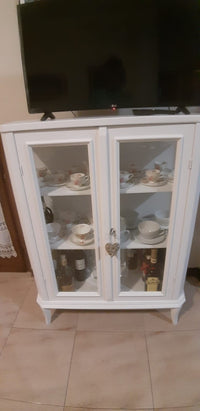 Vetrina in legno shabby 2 porte bianco 96 p.36 h.116 (1462) - Mobili 2G