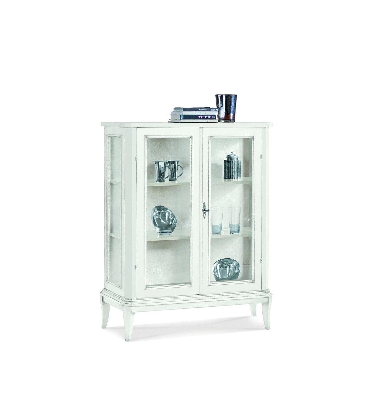Vetrina in legno shabby 2 porte bianco 96 p.36 h.116 (1462) - Mobili 2G