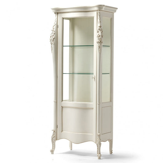 Vetrina intagliata 1 porta shabby in legno massello avorio l.82 p.50 h.203 - Mobili 2G