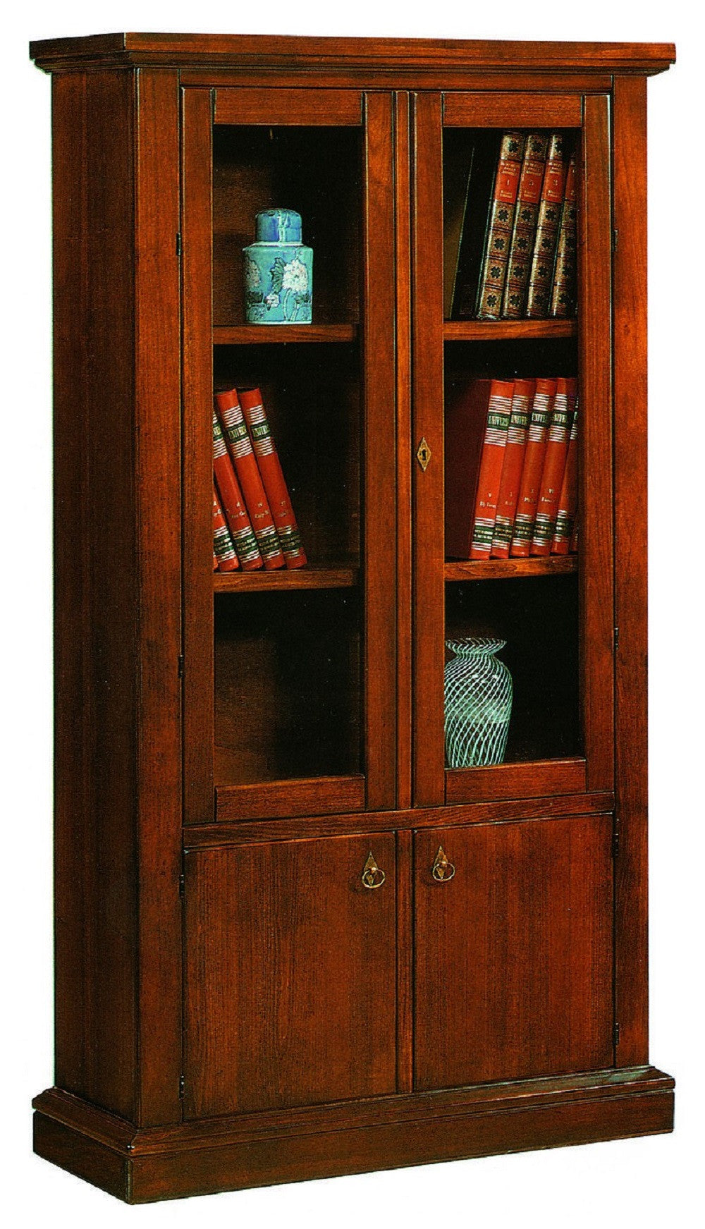 Vetrina libreria 2 porte arte povera in legno tinta noce 105x40x185