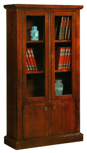 Vetrina libreria 2 porte arte povera in legno tinta noce 105x40x185