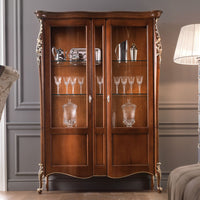 Vetrina sagomata classica 2 porte in legno massello tinta noce l.145 p.50 h.203 - Mobili 2G