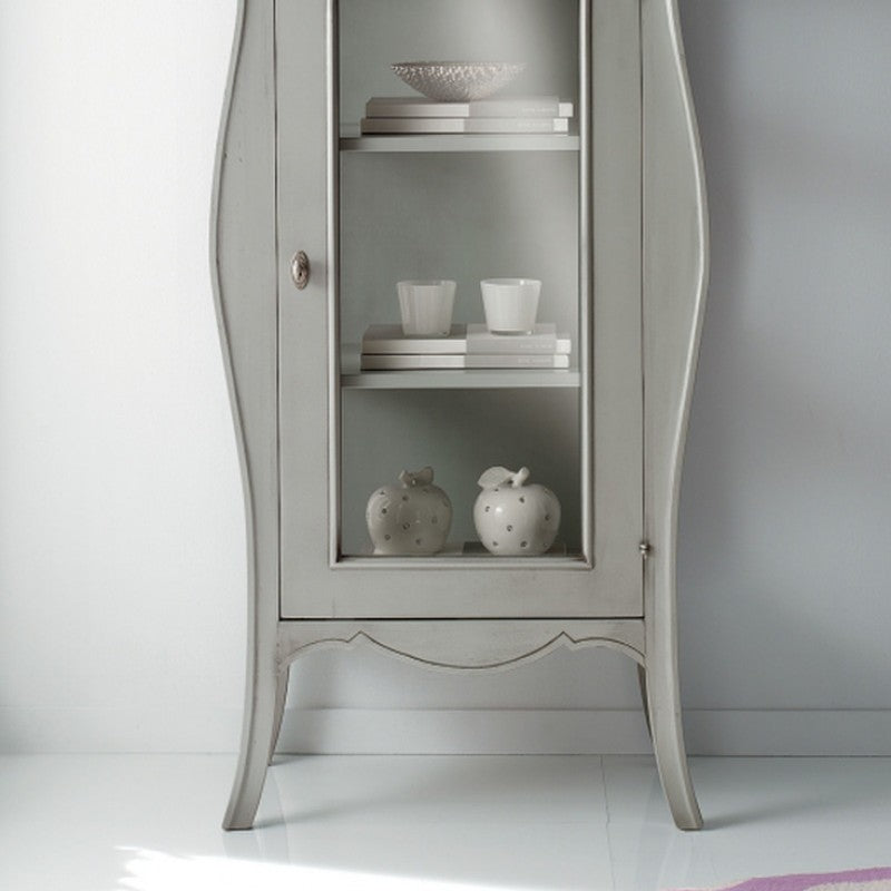 Vetrina shabby bombata 1 porta legno grigio l.71 p.48 h.134 (3096) - Mobili 2G